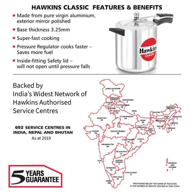 Hawkins Classic Aluminium Inner Lid Pressure Cooker - With Handle, Silver, CL8T, 8 l-4.webp